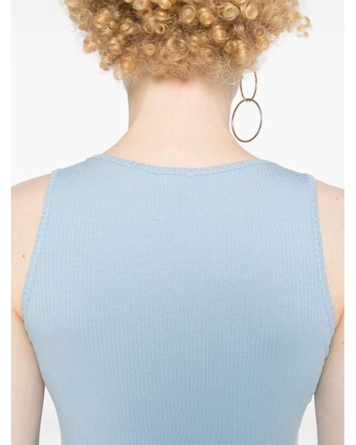 Pinko Blue Logo-embroidered Ribbed Top