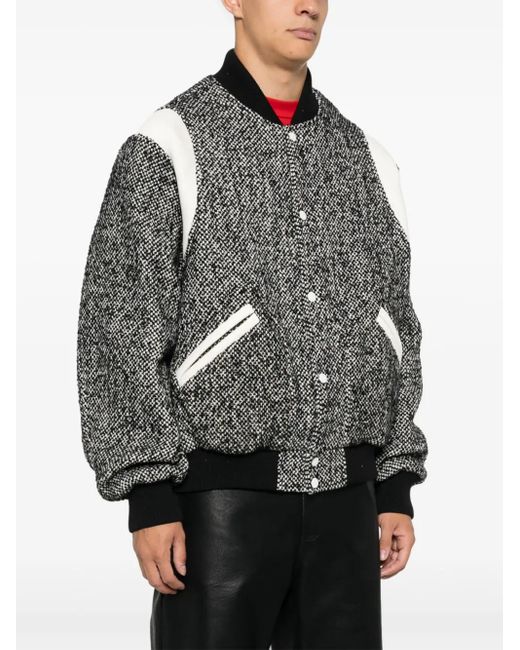 KENZO Gray Marl-Knit Varsity Jacket for men