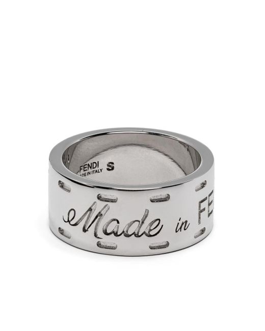 Fendi Ring Met Tekst in het Gray voor heren