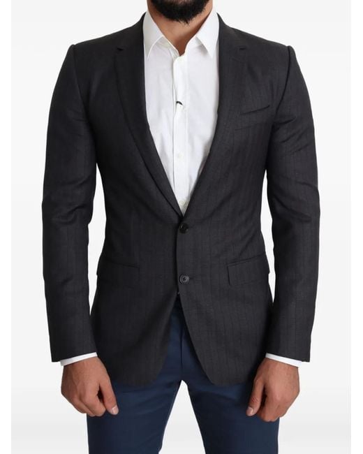 Dolce & Gabbana Blue Pinstripe-Pattern Blazer for men