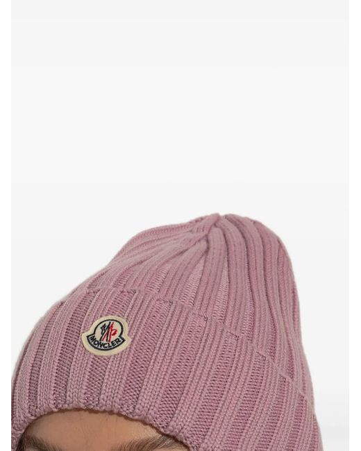 Moncler Pink Logo Wool Beanie