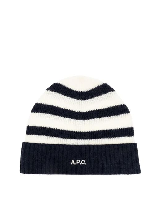 A.P.C. Geribbelde Gestreepte Muts in het Blue