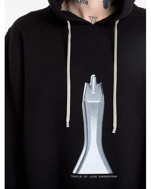 Rick Owens Black Oversized Printed Hoodie for men