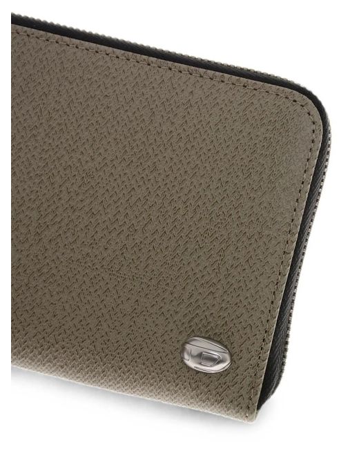 DIESEL Gray Portefeuille Zippé À Plaque Logo for men