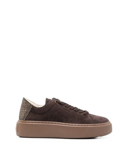 Alexander Smith Brown Croc-Effect Platform Sneakers