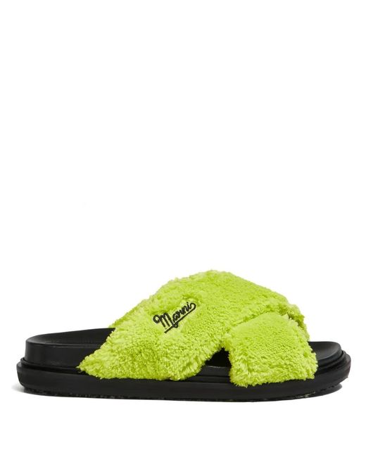 Marni Yellow Embroidered-Logo Sandals