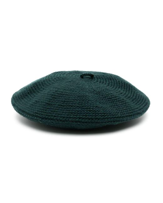 Bode Green Crochet-knit Wool Beret