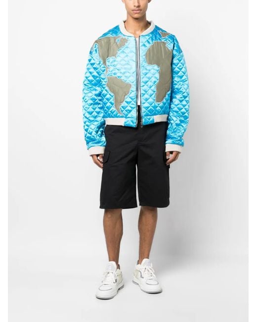 Who Decides War Blue Global Grid Bomber Jacket for men