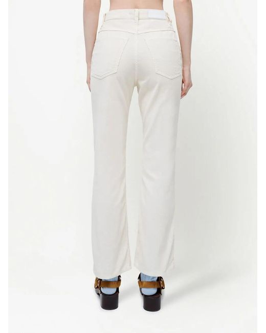 Re/done White Flared Cropped Corduroy Trousers