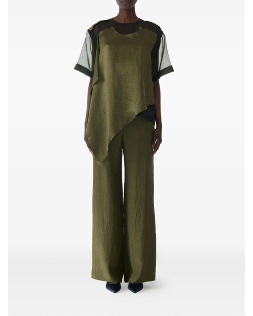 Jason Wu Green Asymmetric-Hem Crinkled T-Shirt
