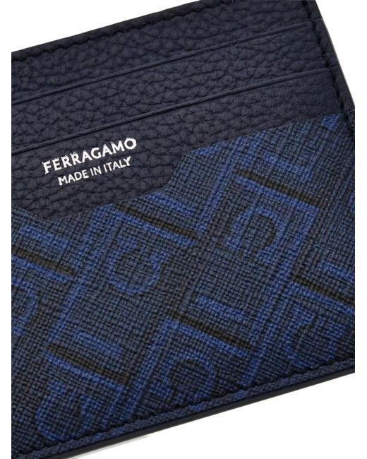 Ferragamo Blue Monogram Credit-Card Holder for men