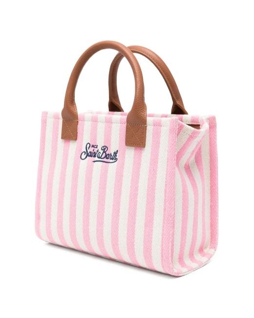 Mc2 Saint Barth Pink Vanity Medium Striped-Pattern Tote Bag