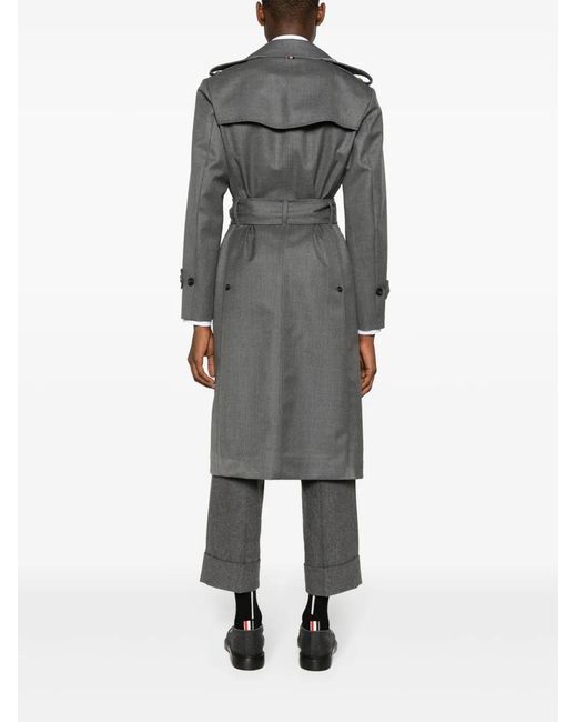 Thom Browne Gray Wool Double-Breasted Trench Coat for men