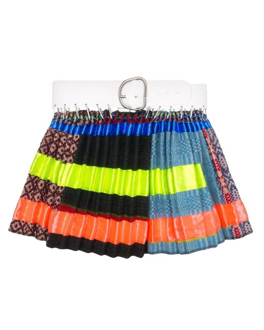 Chopova Lowena Blue Striped Full Mini Skirt