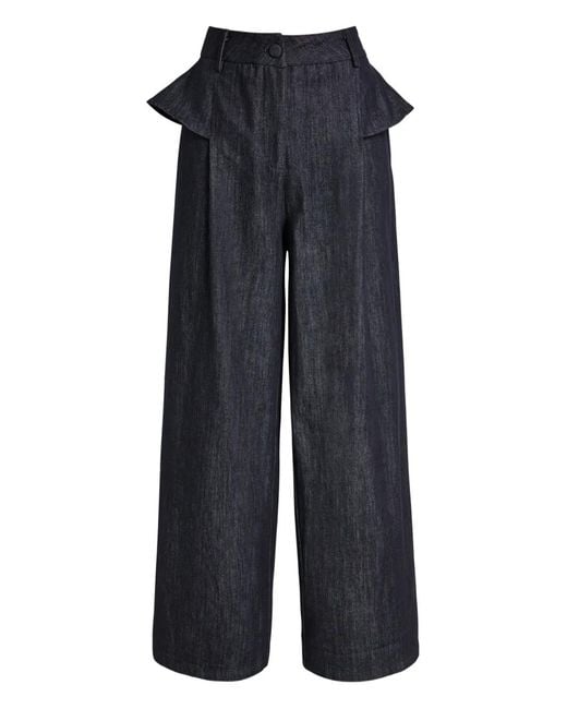 Sister Jane Blue Waist-Detail Buttoned Trousers