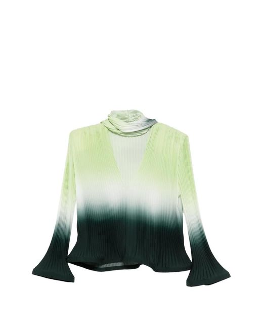 ROWEN ROSE Green Pleated Degradé Scarf Blouse