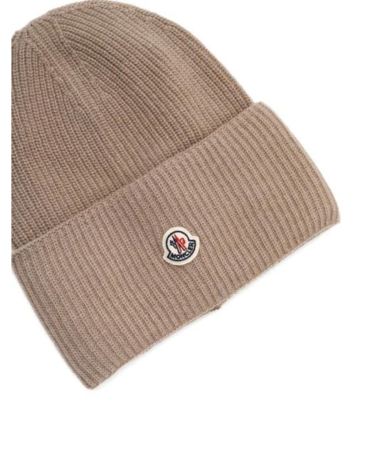 Moncler Natural Ribbed Logo-Patch Beanie