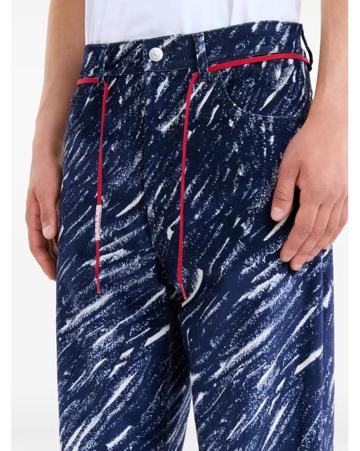 Marni Blue Abstract-Pattern Print Wide-Leg Jeans for men