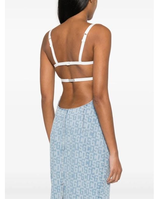 Gcds White Sequin-Embellishment Tweed Bralette