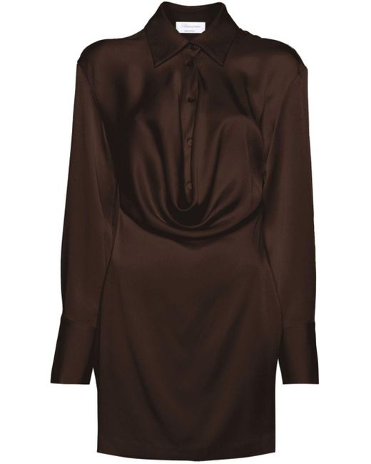 Blumarine Brown Cowl-collar Satin Shirt Minidress