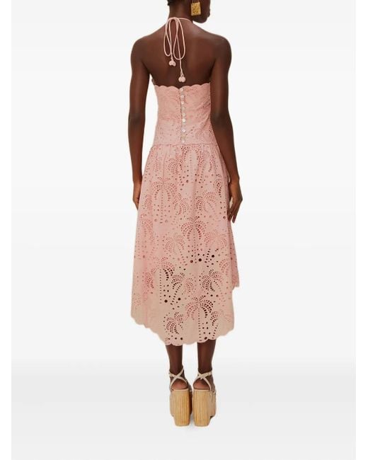 Farm Rio Pink Eyelet Halterneck Midi Dress