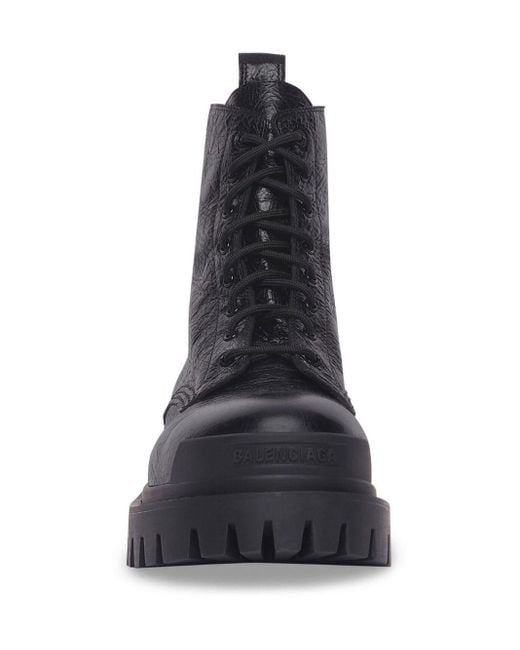 Balenciaga Black Strike Lace-up Leather Boots