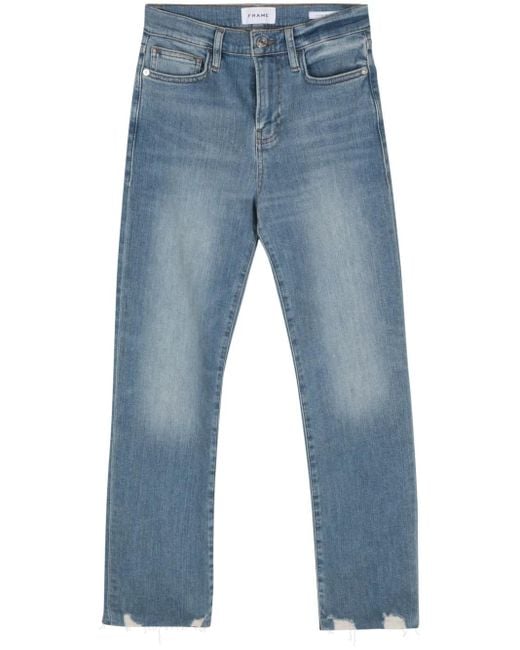 FRAME Blue High-Rise Straight-Leg Jeans