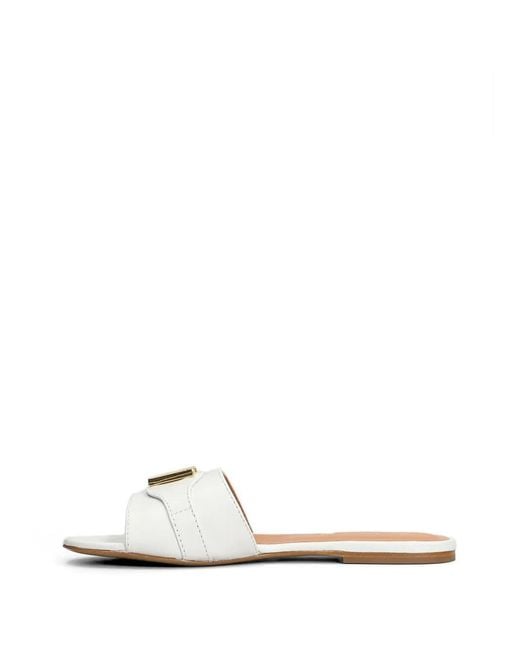 Via Roma 15 White Logo Leather Flat Sandals