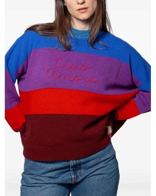 Giada Benincasa Stripe-Pattern Embroidered-Logo Sweater