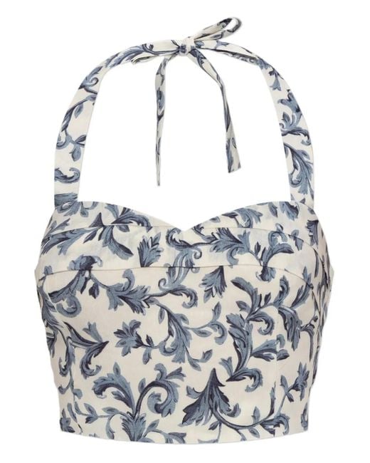Posse Blue Rue Halterneck Baroque-Print Top