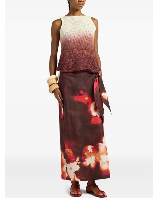 Liviana Conti Red Erin Floral-Print Wrap Skirt