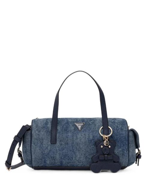 Guess Blue Logo-Plaque Bear-Charm Tote Bag