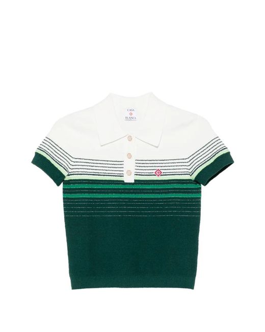 Casablanca Green Striped Short-Sleeve Polo Shirt