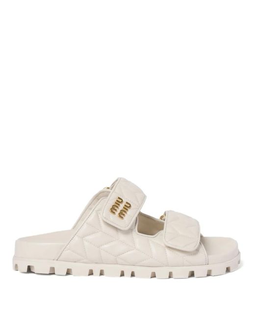Miu Miu White Matelassã Leather Slides