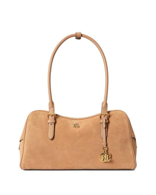 Ralph Lauren Natural Large Marcy Buckle-Detail Suede Shoulder Bag