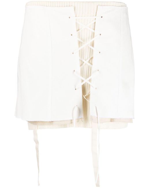 Acne White Layered Lace-up Mini Skirt