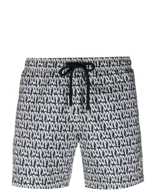 Moncler Gray Monogram-print Logo-patch Swim Shorts for men
