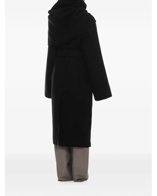 Rick Owens Black Belted Hooded Coat