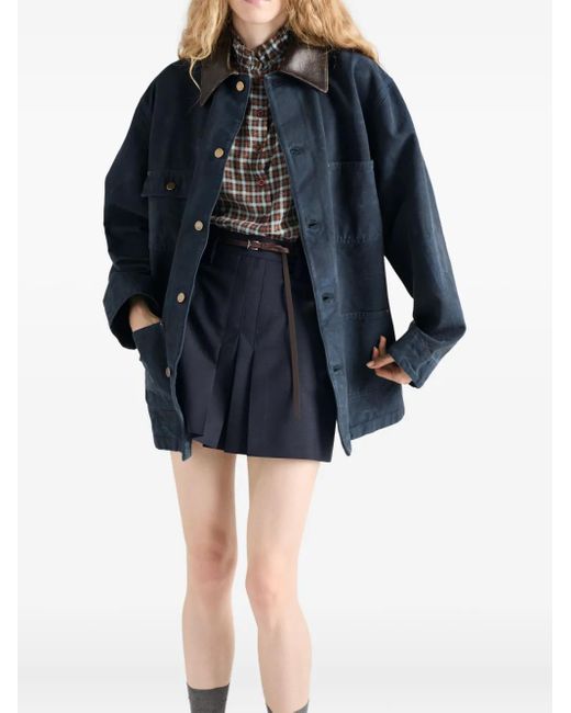 Prada Blue Leather-Pocket Pleated Mini Skirt