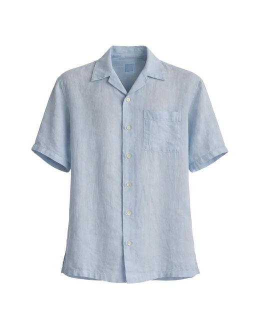 120% Lino Blue Linen Short-Sleeve Shirt for men