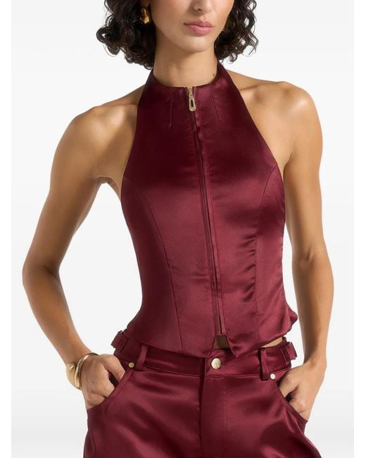 Manière De Voir Red Claudette Satin Halterneck Backless Top