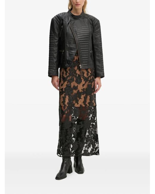 Munthe Black Quilted Panelled Leather Jacket