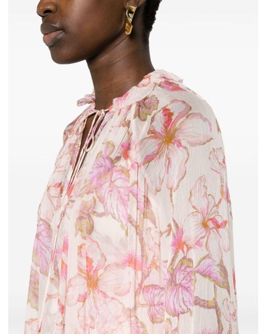 Zimmermann Pink Matchmaker Billow Bluse mit Blumen-Print