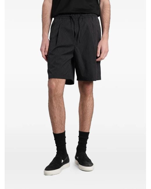 State of Order Black Pinstripe-Pattern Drawstring Shorts for men