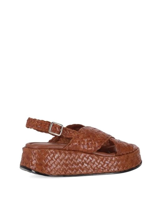LA ROSE Brown Maui Platform Leather Sandals
