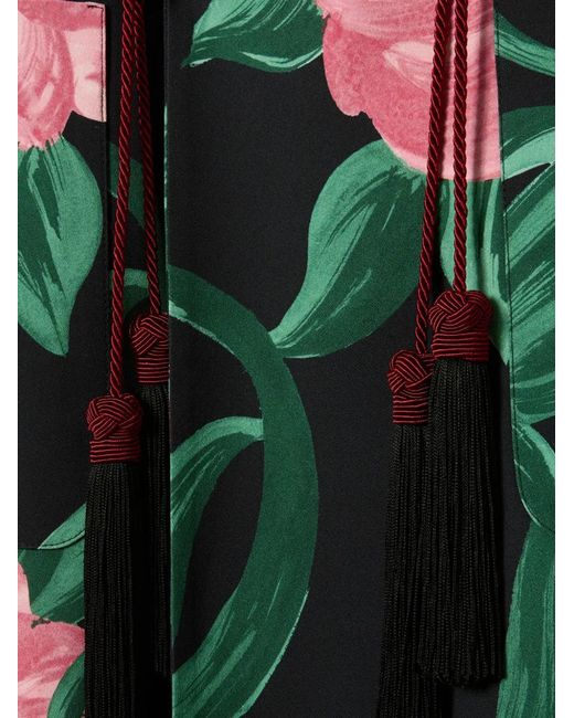 LaDoubleJ Green Duster Floral Tassel Coat