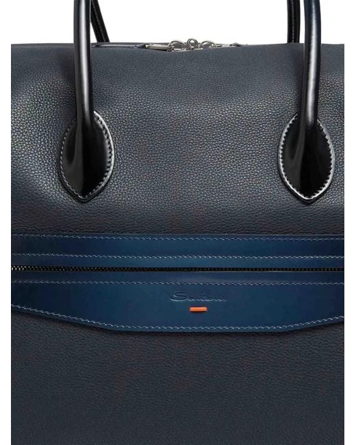 Santoni Blue Double-Zip Leather Travel Bag for men