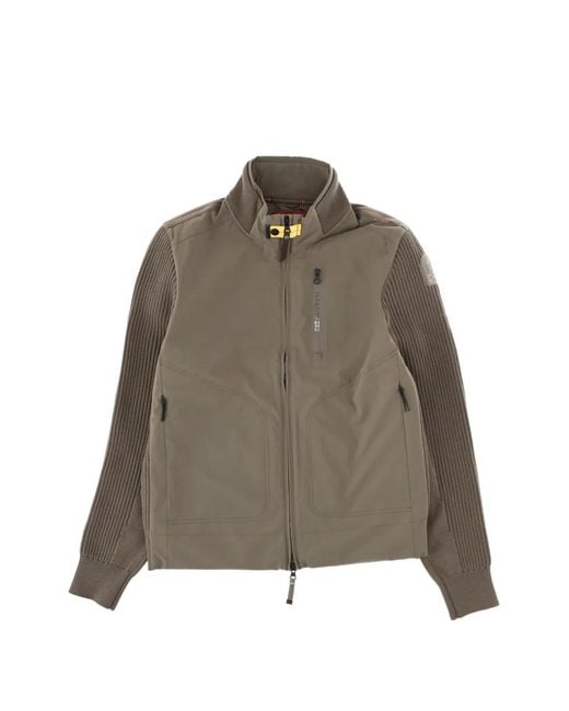 Parajumpers Brown Knitted-Sleeve Zip-Up Jacket for men