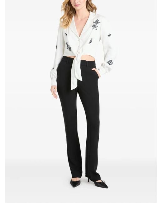 Cinq À Sept White Floral-Embroidered Tie-Front Top