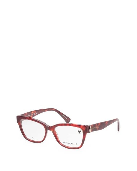 Longchamp Pink Tortoiseshell-Effect Square-Frame Glasses